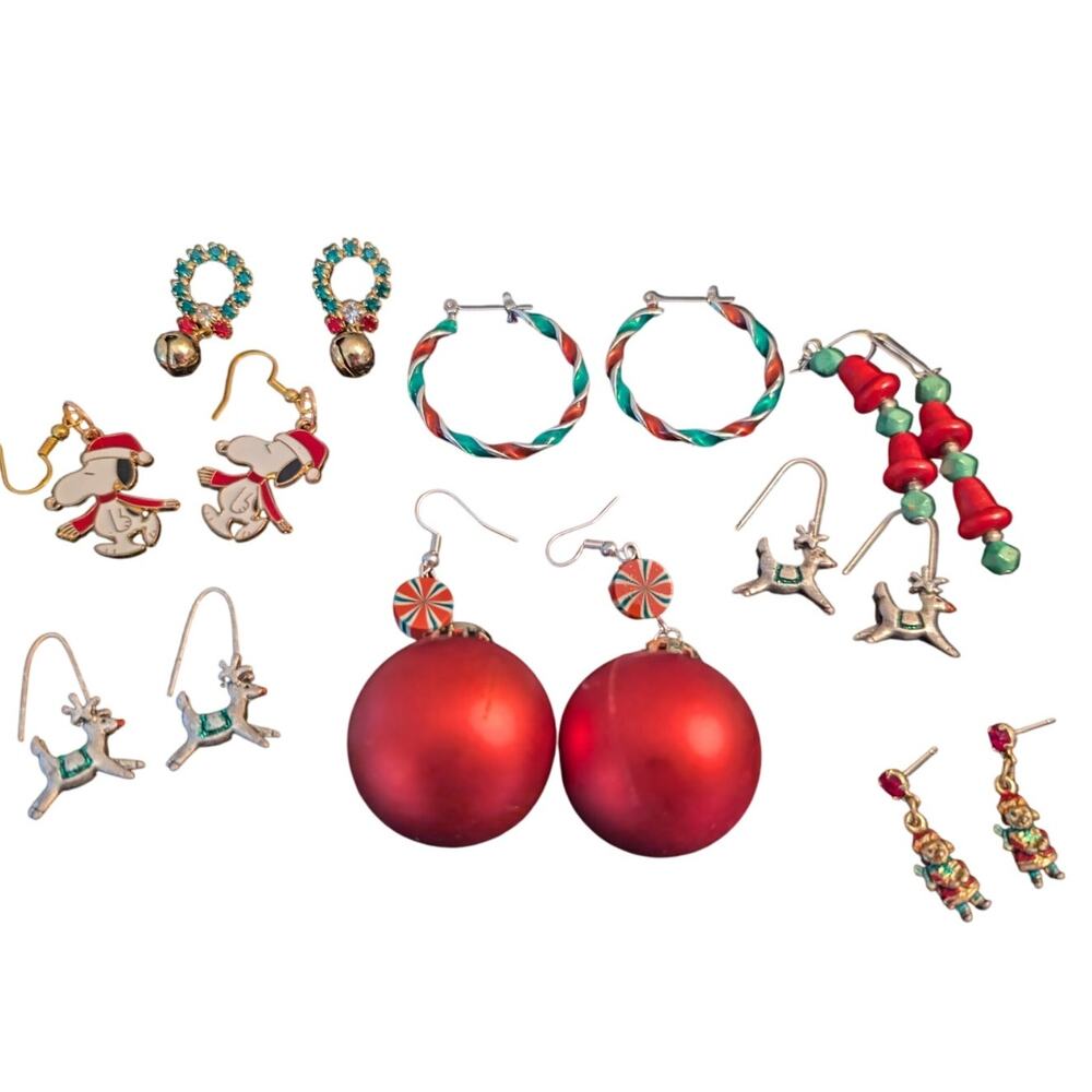 Vintage Lot of Eight Pair Christmas Themed Pierced Earrings
